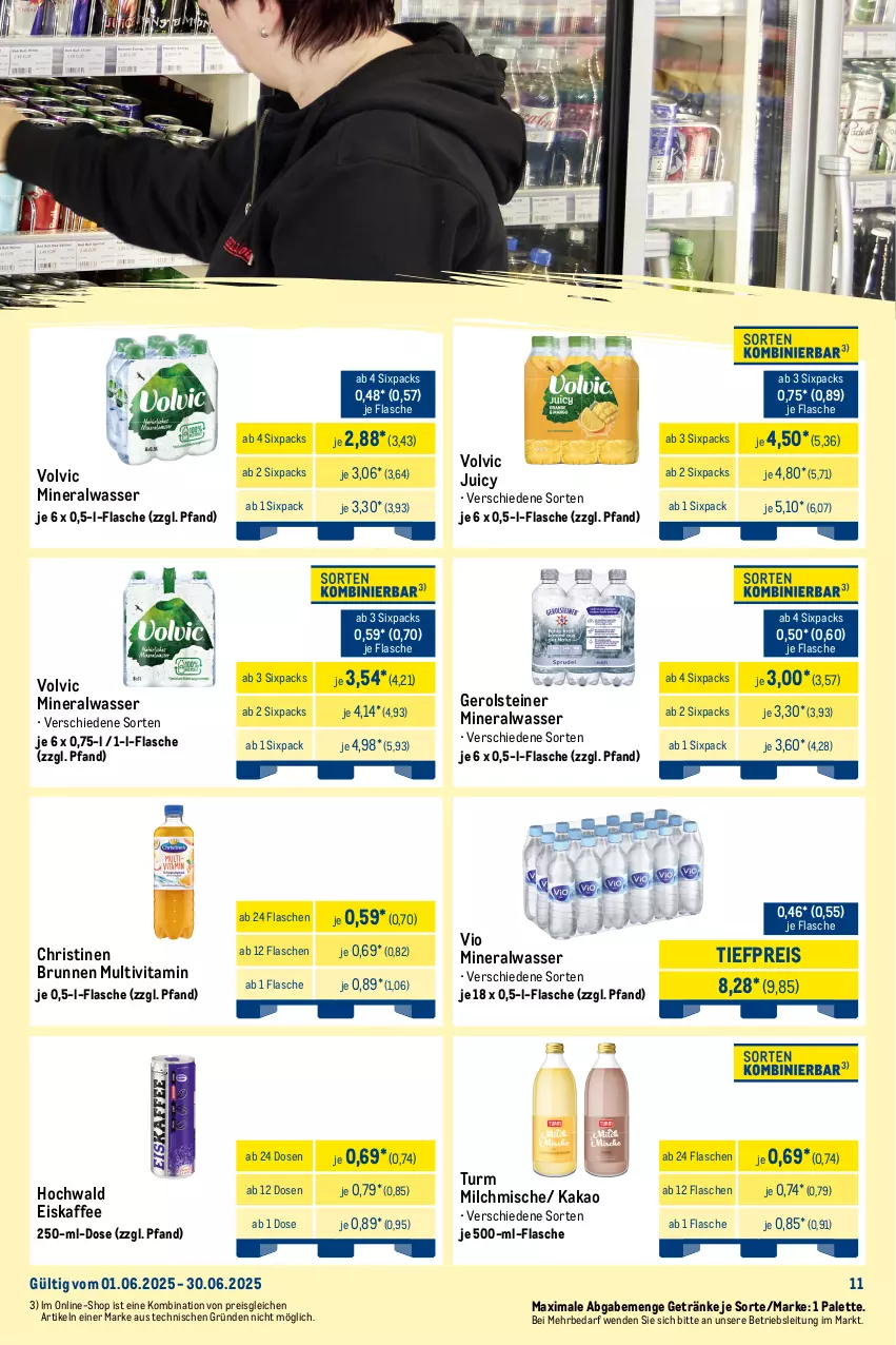Aktueller Prospekt Metro - Monats-Mix - von 01.06 bis 30.06.2025 - strona 12 - produkty: Alwa, bitter lemon, brunnen, drink, Effect, eis, eiskaffee, energy drink, flasche, gerolsteine, gerolsteiner, getränk, getränke, hochwald, je 500-ml-flasche, kaffee, kakao, lack, milch, mineralwasser, monster, Monster Energy, Palette, reis, schweppes, steiner, Ti, tiefpreis, vita, volvic, wasser