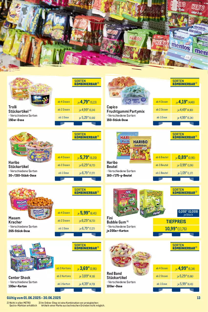 Aktueller Prospekt Metro - Monats-Mix - von 01.06 bis 30.06.2025 - strona 14 - produkty: beutel, Cap, eis, ente, frucht, fruchtgummi, haribo, kaugummi, kracher, maoam, Metro, reis, Ti, tiefpreis, trolli, zucker