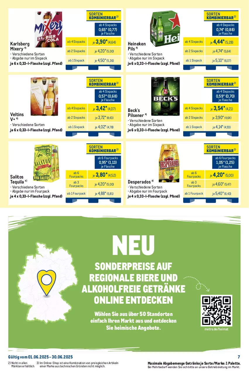 Aktueller Prospekt Metro - Monats-Mix - von 01.06 bis 30.06.2025 - strona 8 - produkty: alkohol, alkoholfreie getränke, angebot, angebote, bier, Biere, bitburger, burger, decke, desperados, eis, flasche, getränk, getränke, gin, heineken, karlsberg, karlsberg mixery, krombache, krombacher, krombacher pils, Metro, Mixer, mixery, Palette, pils, pilsener, premium pils, reis, tequila, Ti, veltins