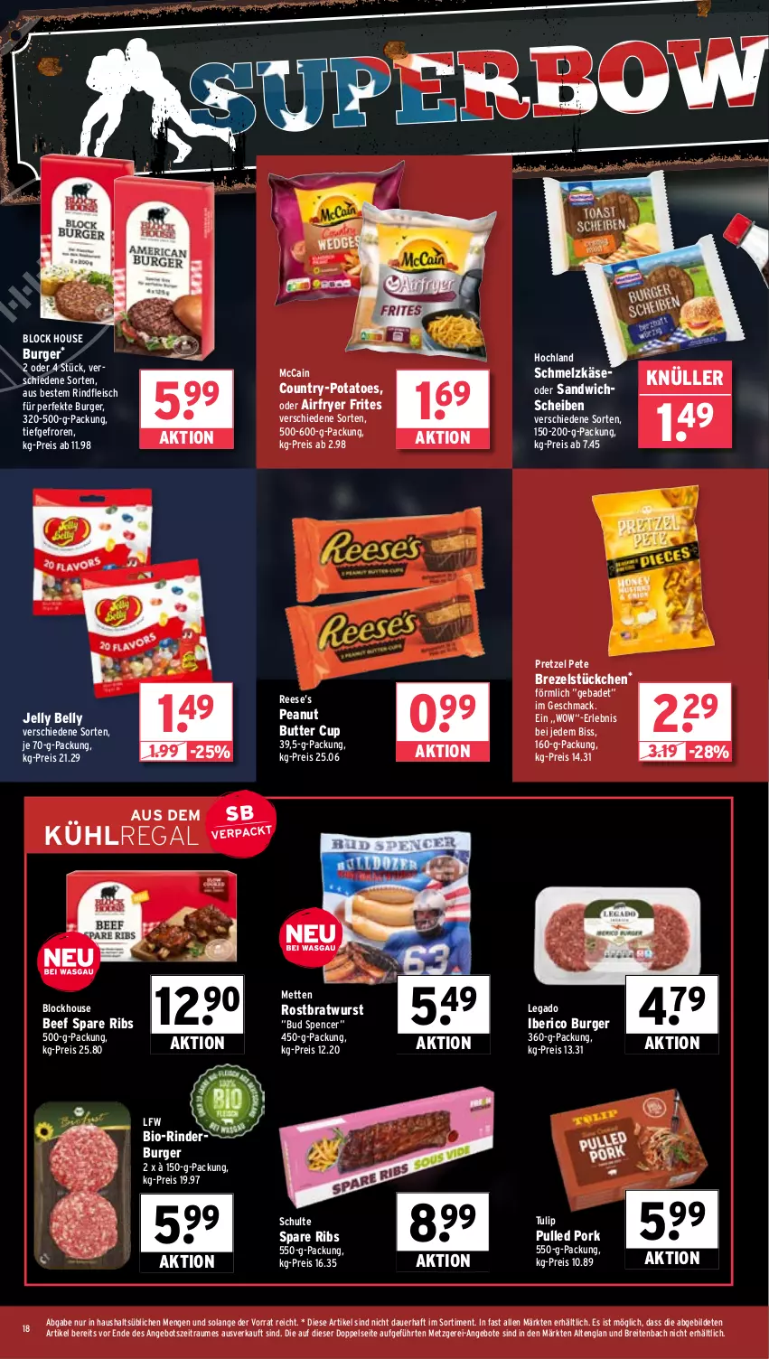 Aktueller Prospekt Wasgau - von 03.02 bis 08.02.2025 - strona 18 - produkty: Airfryer, angebot, angebote, auer, Bad, beef, bio, bratwurst, Brei, brezel, burger, butter, eis, fleisch, hochland, Käse, kühlregal, mac, mccain, Mett, metten, peanut butter, potatoes, Pretzel, Pulled Pork, regal, reis, rind, rinder, rindfleisch, rostbratwurst, sandwich, Schmelzkäse, spare ribs, Ti, tulip, wurst