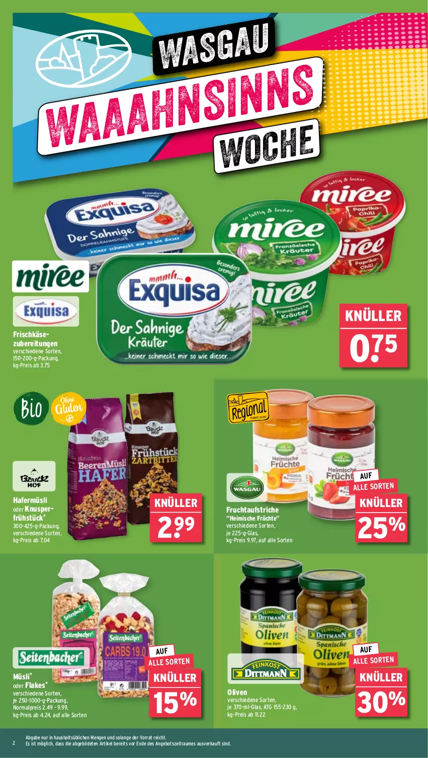 Aktueller Prospekt Wasgau - von 03.02 bis 08.02.2025 - strona 2 - produkty: angebot, aufstrich, eis, flakes, frischkäse, frischkäsezubereitung, frucht, fruchtaufstrich, früchte, hafer, Käse, müsli, olive, oliven, reis, Ti