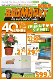 Gazetka promocyjna - Prospekt für Globus Baumarkt Achern - Gazetka - ważna od 16.04 do 16.04.2022 - strona 1 - produkty: Anhänger, Bau, berliner, beutel, dip, Garten, HP, latte, pflanze, rasen, rasensamen, reifen, riegel, Ti, topf