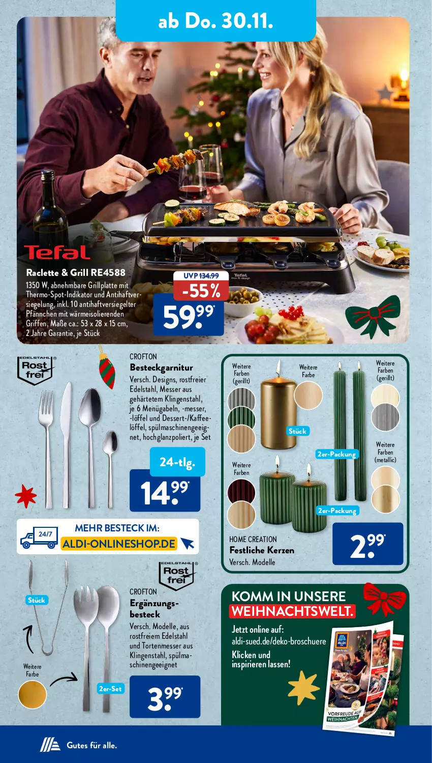 Aktueller Prospekt AldiSud - NÄCHSTE WOCHE - von 27.11 bis 02.12.2023 - strona 28 - produkty: aldi, besteck, Crofton, dell, dessert, eckgarnitur, edelstahl, eier, eis, elle, gabel, garnitur, grill, grillplatte, hochglanz, kaffee, kerze, latte, LG, Löffel, messer, Mode, spülmaschinen, Ti, torte