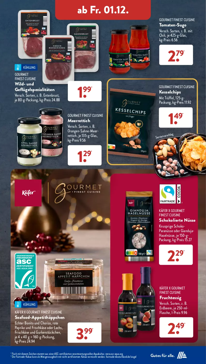 Aktueller Prospekt AldiSud - NÄCHSTE WOCHE - von 27.11 bis 02.12.2023 - strona 41 - produkty: aqua, beere, chili, chips, chorizo, eis, ente, Entenbrust, erdbeere, erde, essig, fisch, flasche, frischkäse, frucht, Geflügel, gurke, gurken, käfer, kakao, Käse, lachs, meerrettich, orange, orangen, paprika, reis, Rettich, sahne, schoko, Spezi, Sugo, Ti, tomate, tomaten, Trüffel, Wild