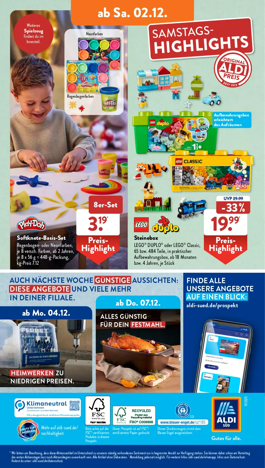 Aktueller Prospekt AldiSud - NÄCHSTE WOCHE - von 27.11 bis 02.12.2023 - strona 46 - produkty: aldi, alle artikel ohne dekoration, angebot, angebote, aufbewahrungsbox, dekoration, drucker, duplo, eis, Engel, ente, gin, kerze, LEGO®, papier, reis, Softknete, spielzeug, Ti, tisch, ZTE