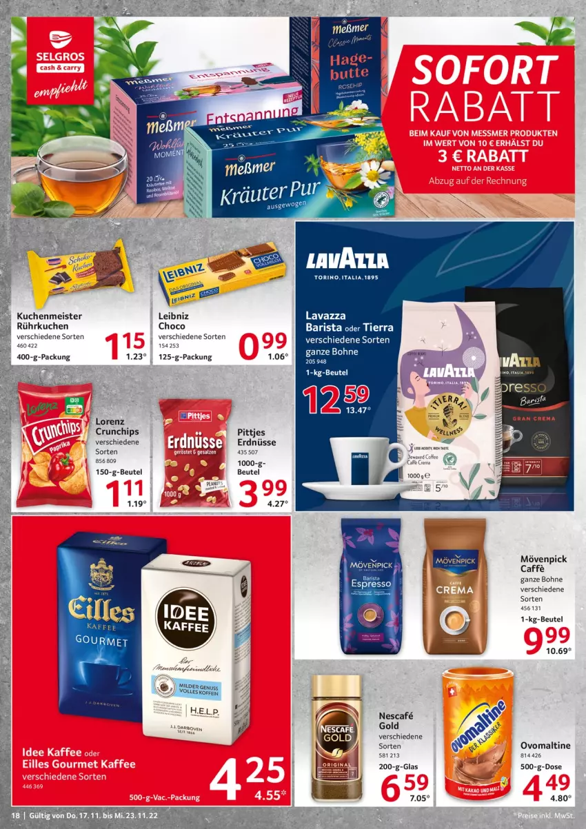 Aktueller Prospekt Selgros - Food - von 17.11 bis 23.11.2022 - strona 18 - produkty: asti, beutel, bohne, caffe, chips, crunchips, darbo, eis, erdnüsse, kuchen, kuchenmeister, lavazza, leibniz, lorenz, Meister, mövenpick, nescafe, ovomaltine, rum, Ti