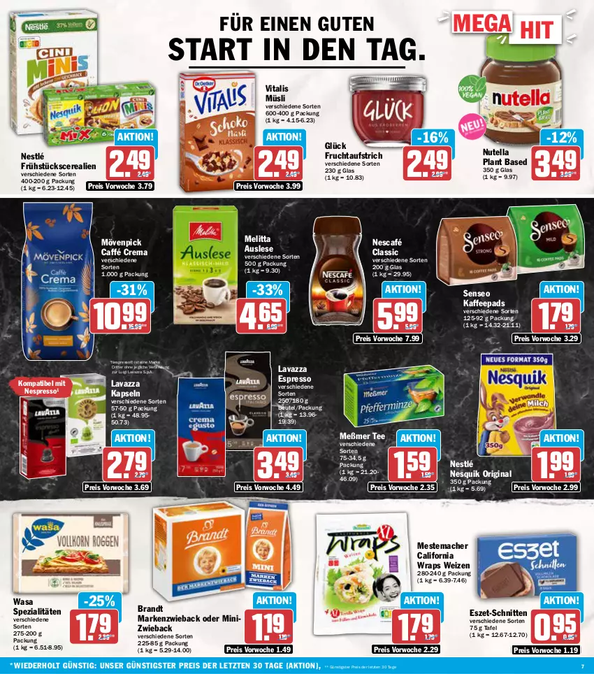 Aktueller Prospekt Aez - Prospekte - von 07.01 bis 11.01.2025 - strona 7 - produkty: aufstrich, beutel, brandt, cerealien, eis, espresso, frucht, fruchtaufstrich, gin, kaffee, kaffeepads, lavazza, mac, Markenzwieback, melitta, Meßmer, mestemacher, mövenpick, müsli, Nescafé, nespresso, nesquik, nestlé, nutella, reis, ritter, schnitten, senseo, Spezi, tee, Ti, vita, vitalis, vitalis müsli, wasa, wrap, wraps, ZTE