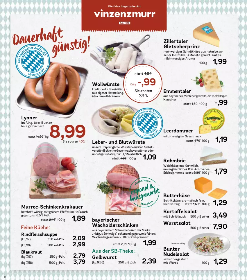 Aktueller Prospekt Aez - Prospekte - von 07.01 bis 11.01.2025 - strona 8 - produkty: auer, Becher, brie, buch, butter, butterkäse, eis, elle, emmentaler, Heu, heumilch, hofgut, Holz, Käse, krakauer, Kraut, küche, leerdammer, LG, lyoner, mac, milch, natur, nudel, nudelsalat, nuss, Rauch, rind, ring, salat, schinken, schinkenkrakauer, schnittkäse, schnittlauch, schwein, schweine, Spezi, suppe, Ti, tisch, weichkäse, wein, weine, wurst, Yo