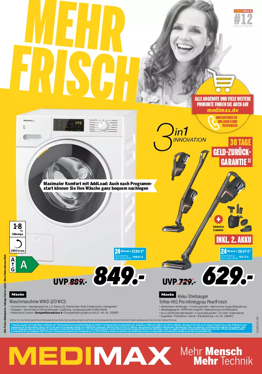 Aktueller Prospekt Medimax - MEDIMAX Prospekt KW12 2022 - von 18.03 bis 24.03.2022 - strona 1 - produkty: abholpreise, akku, alpro, angebot, angebote, beleuchtung, bügel, bürste, Cap, dekoration, eis, Elektro, erde, Ergee, Finish, hemd, hemden, jeans, kraft, LG, mastercard, miele, reis, rum, Spektrum, Spezi, Stielsauger, telefon, Ti, Tiere, trommel, wandhalterung, waschmaschine, wolle