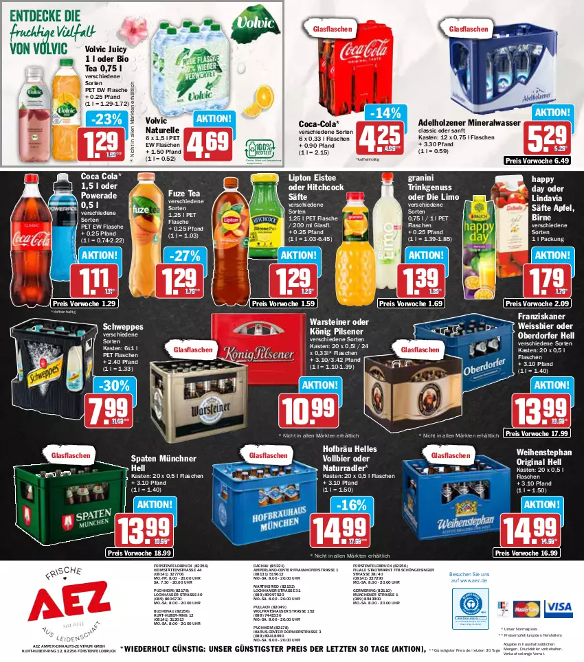 Aktueller Prospekt Aez - Prospekte - von 14.10 bis 19.10.2024 - strona 16 - produkty: adelholzener, AEZ, Alwa, apfel, bier, bio, buch, coca-cola, cola, drucker, eis, eistee, elle, Engel, ente, fisch, flasche, franziskaner, fuze tea, Germ, gin, glasflasche, granini, Happy Day, Holz, kerze, könig pilsener, limo, lipton, mineralwasser, Mineralwasser Classic, natur, nuss, perla, pils, pilsener, radler, reis, rel, ring, rum, säfte, schweppes, Spaten, steiner, tee, teller, Ti, uhr, volvic, warsteiner, wasser, weihenstephan, weissbier, ZTE