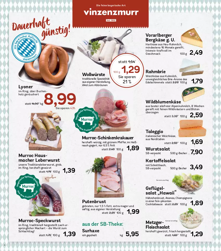 Aktueller Prospekt Aez - Prospekte - von 14.10 bis 19.10.2024 - strona 4 - produkty: ananas, auer, axe, Becher, Berger, Bergkäse, blume, blumen, Blüte, braten, brie, buch, champignon, champignons, cocktail, cocktails, eier, eis, elle, fleisch, fleischsalat, Geflügel, geflügelsalat, gewürz, hähnchenbrust, hartkäse, Hausmacher, Haxe, Heu, Holz, kartoffel, kartoffelsalat, Käse, kraft, krakauer, kräuter, kräutern, leberwurst, lyoner, mac, milch, pfeffer, pute, putenbrust, Rauch, ring, saft, salat, sauce, schinken, schinkenkrakauer, schnittlauch, Speck, Spezi, Ti, weichkäse, Wild, Wildblumenkäse, wurst, Yo