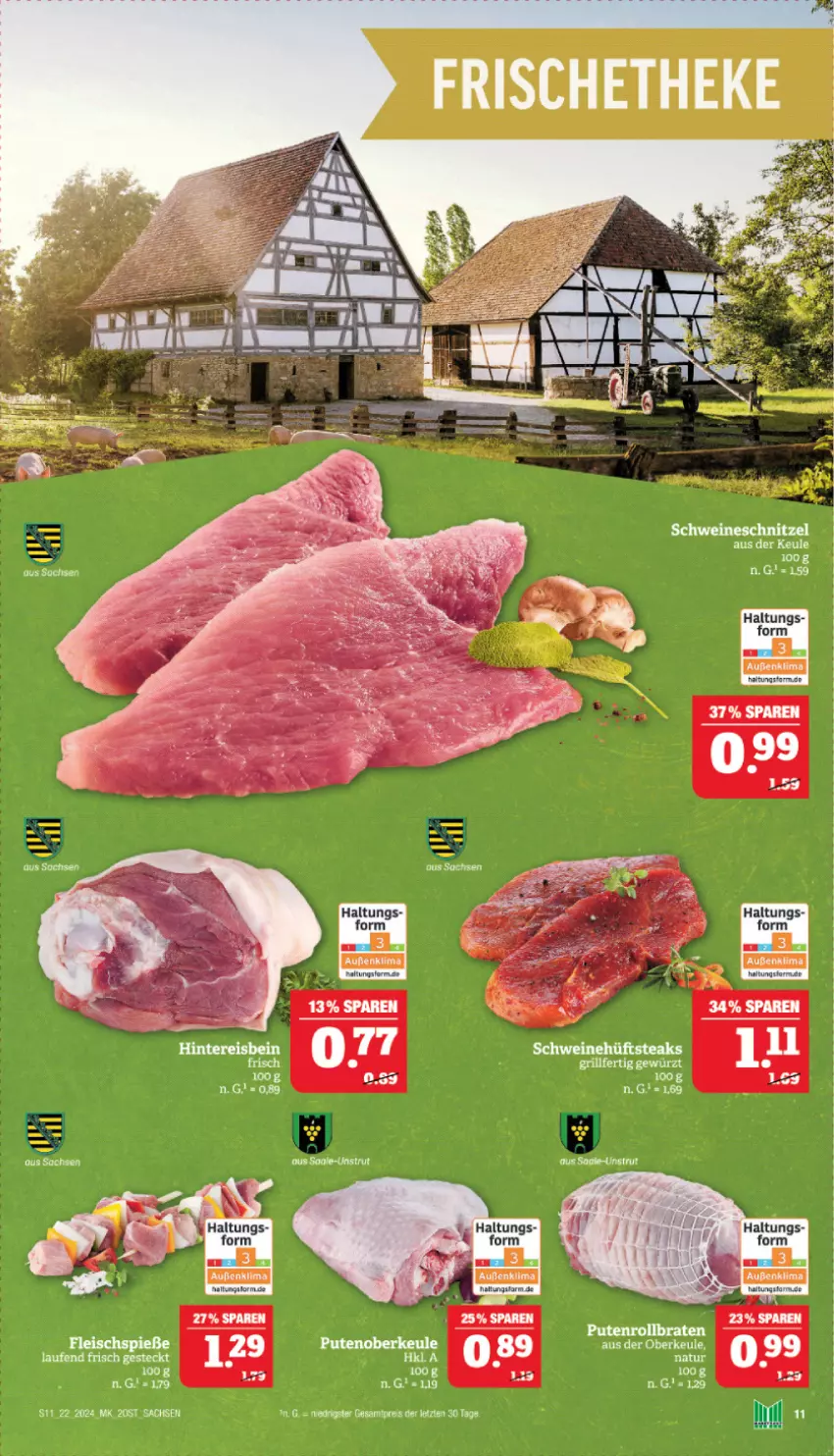 Aktueller Prospekt Marktkauf - Prospekt - von 26.05 bis 01.06.2024 - strona 11 - produkty: Bau, braten, eis, fleisch, Fleischspieße, natur, pute, Putenoberkeule, Putenrollbraten, reis, rollbraten, sac, schnitzel, schwein, schweine, schweineschnitzel, wein, weine, ZTE