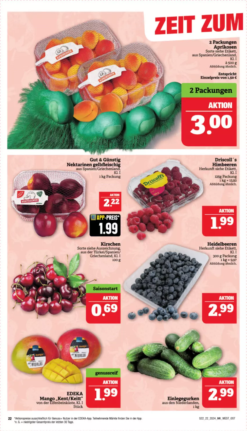 Aktueller Prospekt Marktkauf - Prospekt - von 26.05 bis 01.06.2024 - strona 22 - produkty: aktionspreis, aprikose, aprikosen, beere, beeren, deka, eis, fleisch, heidelbeere, heidelbeeren, himbeer, himbeere, himbeeren, kirsch, kirsche, kirschen, Nektar, nektarinen, nuss, reis, Ti, ZTE