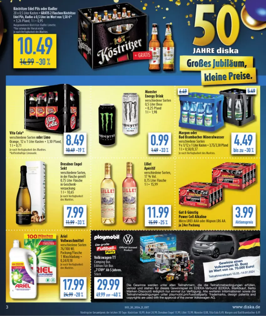 Aktueller Prospekt Diska - von 13.05 bis 18.05.2024 - strona 3 - produkty: ball, deka, discount, Engel, erde, flasche, gewinnspiel, köstritzer, limette, limo, limonade, Mett, oder radler, orange, pils, playmobil, radler, Ria, sekt, tee, Ti