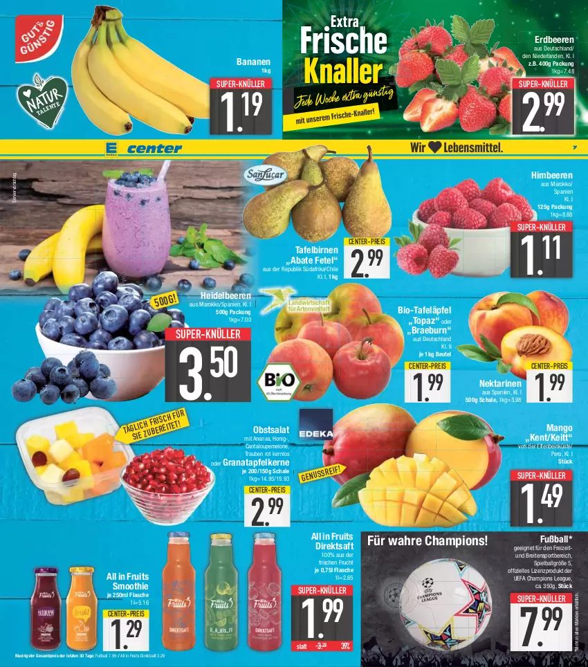 Aktueller Prospekt E Center - Angebote der Woche - von 08.05 bis 13.05.2023 - strona 7 - produkty: ananas, apfel, ball, banane, bananen, beere, beeren, beutel, bio, Birnen, Brei, champion, direktsaft, eis, elle, ente, erdbeere, erdbeeren, flasche, frucht, Fußball, grana, granatapfel, granatapfelkerne, heidelbeere, heidelbeeren, himbeer, himbeere, himbeeren, honig, LG, mango, melone, Nektar, nektarinen, obst, Rana, reis, saft, salat, Schal, Schale, smoothie, Sport, super-knüller, tafeläpfel, tafelbirnen, trauben, ZTE