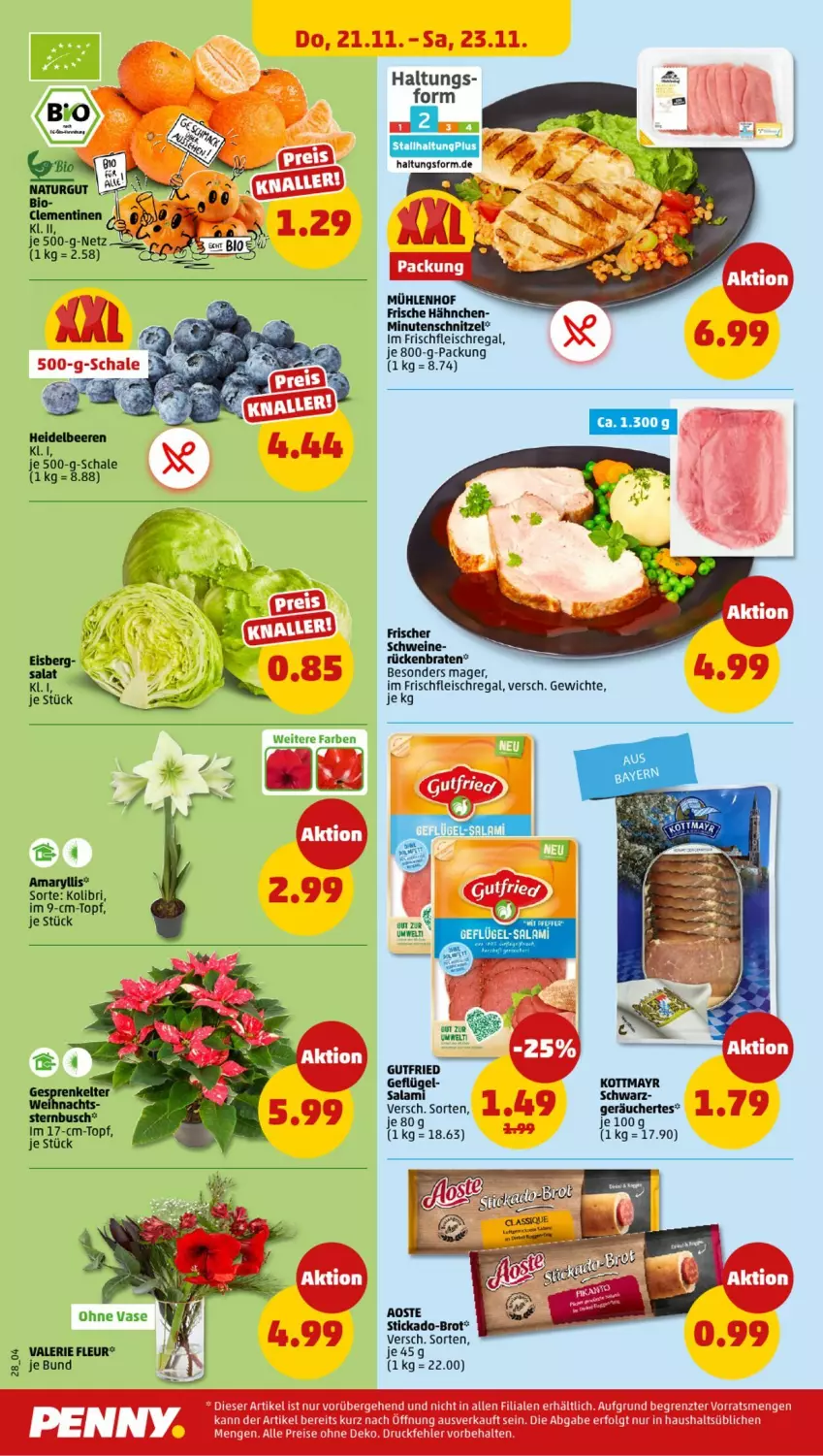 Aktueller Prospekt Penny - Prospekte - von 18.11 bis 23.11.2024 - strona 28 - produkty: braten, brot, eis, fleisch, Frische Hähnchen, Geflügel, gutfried, im 9-cm-topf, minutenschnitzel, regal, Rückenbraten, salat, Schal, Schale, schnitzel, schwein, schweine, stickado, Ti, topf, Vase, wein, weine