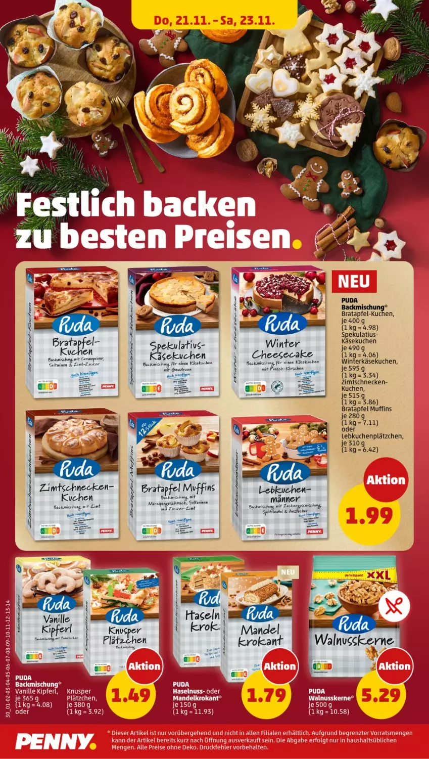 Aktueller Prospekt Penny - Prospekte - von 18.11 bis 23.11.2024 - strona 30 - produkty: apfel, backmischung, cheesecake, Käse, käsekuchen, kirsch, kirsche, kirschen, kuchen, Lätzche, Lebkuchen, Muffin, muffins, rel, Ti, zucker