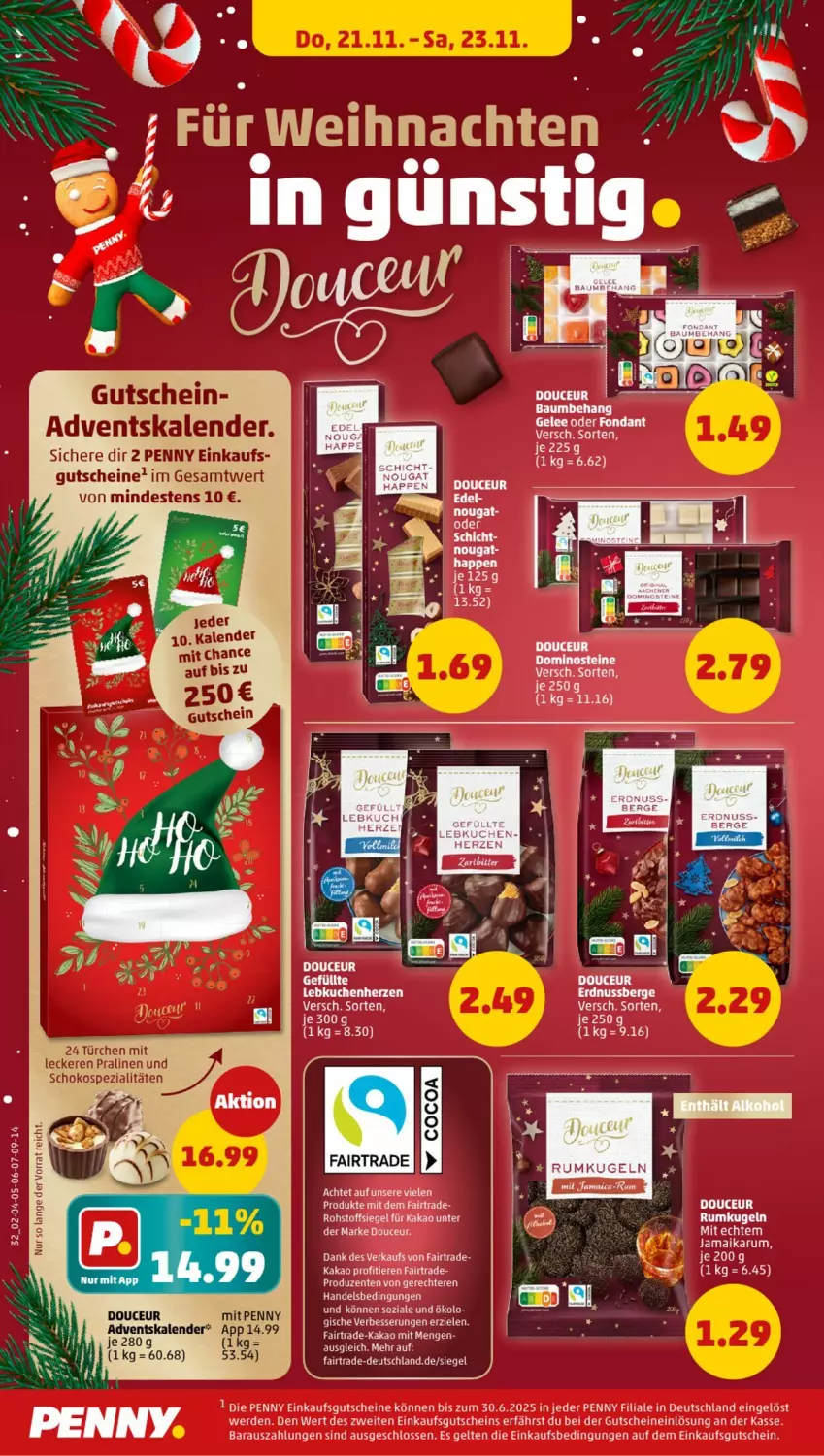 Aktueller Prospekt Penny - Prospekte - von 18.11 bis 23.11.2024 - strona 32 - produkty: Adventskalender, erde, gutschein, gutscheine, kakao, kuchen, Kugel, Lebkuchen, pralinen, rum, schoko, Spezi, Ti, Tiere, weihnachten