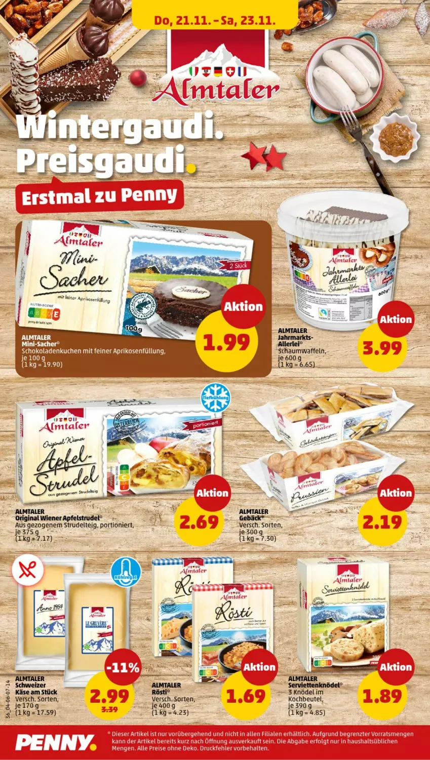 Aktueller Prospekt Penny - Prospekte - von 18.11 bis 23.11.2024 - strona 36 - produkty: apfel, Apfelstrudel, aprikose, aprikosen, beutel, eis, gin, Käse, Knödel, kochbeutel, kuchen, LG, reis, schoko, schokolade, schokoladen, senf, Strudel, tee, Ti, waffeln, wiener, ZTE