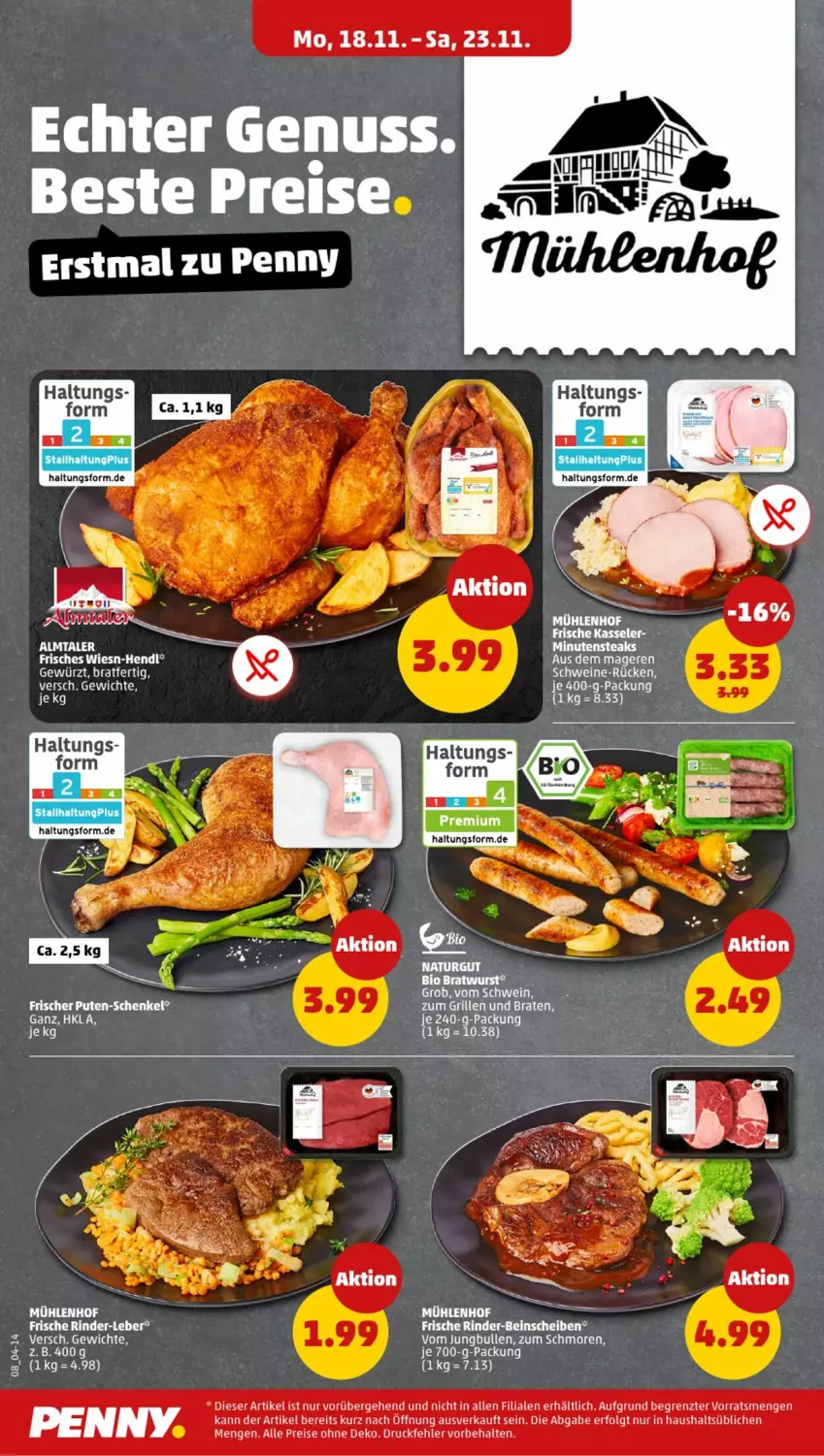 Aktueller Prospekt Penny - Prospekte - von 18.11 bis 23.11.2024 - strona 8 - produkty: bio, braten, bratwurst, eis, ente, gewürz, grill, henkel, jungbullen, kasseler, LG, minutensteaks, natur, nuss, pute, reis, rind, rinder, schenkel, schwein, schweine, steak, steaks, Ti, wein, weine, wurst, ZTE