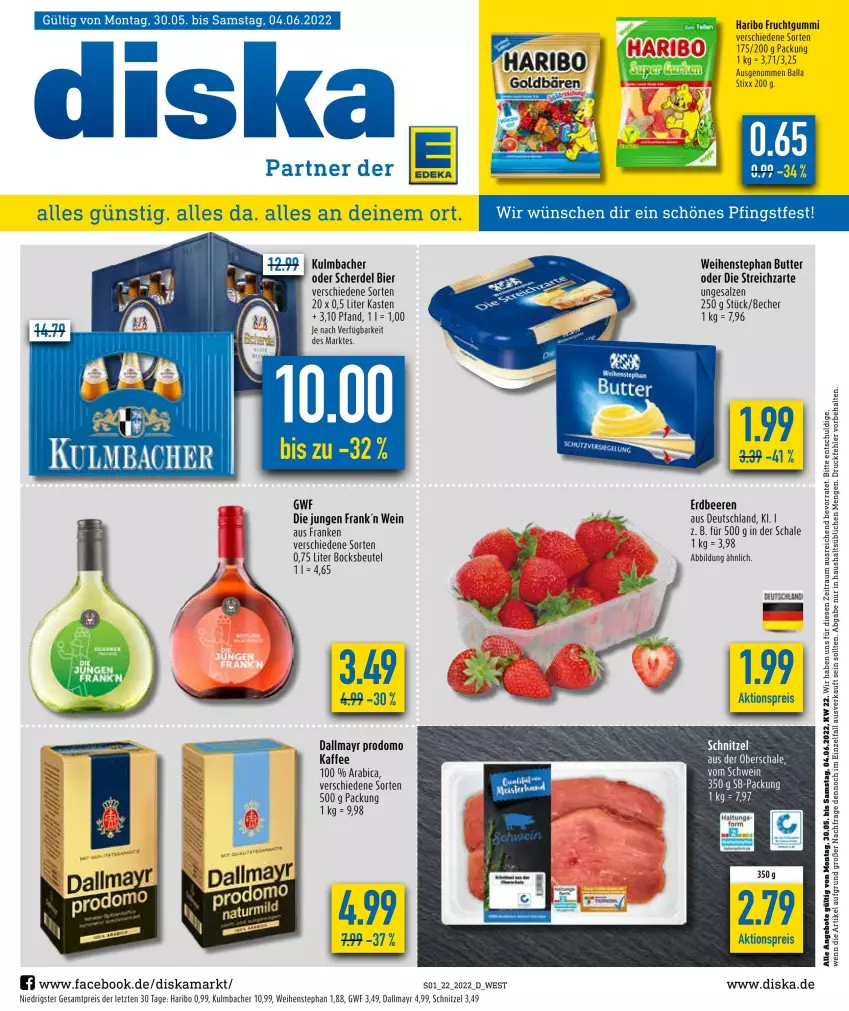 Aktueller Prospekt Diska - Prospekte - von 30.05 bis 04.06.2022 - strona 1 - produkty: aktionspreis, angebot, angebote, ball, Becher, beere, beeren, beutel, bier, butter, dallmayr, dallmayr prodomo, eis, erdbeere, erdbeeren, erde, frucht, fruchtgummi, haribo, kaffee, prodomo, reis, salz, Schal, Schale, schnitzel, Streichzart, tee, Ti, weihenstephan, wein, ZTE