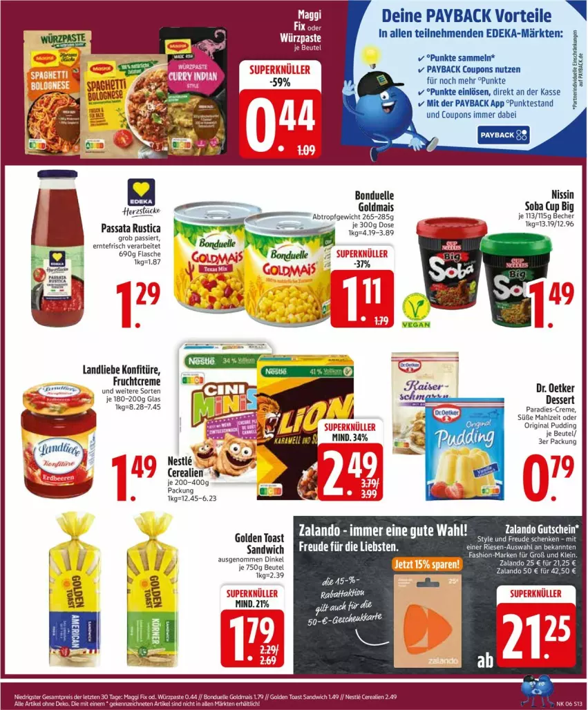 Aktueller Prospekt Edeka - Prospekte - von 03.02 bis 08.02.2025 - strona 15 - produkty: beutel, bolognese, bonduelle, bonduelle goldmais, cerealien, coupon, coupons, creme, deka, eis, elle, flasche, frucht, gin, golden toast, Goldmais, konfitüre, landliebe, maggi, maggi fix, mais, payback, reis, sandwich, spaghetti, Ti, toast, ZTE