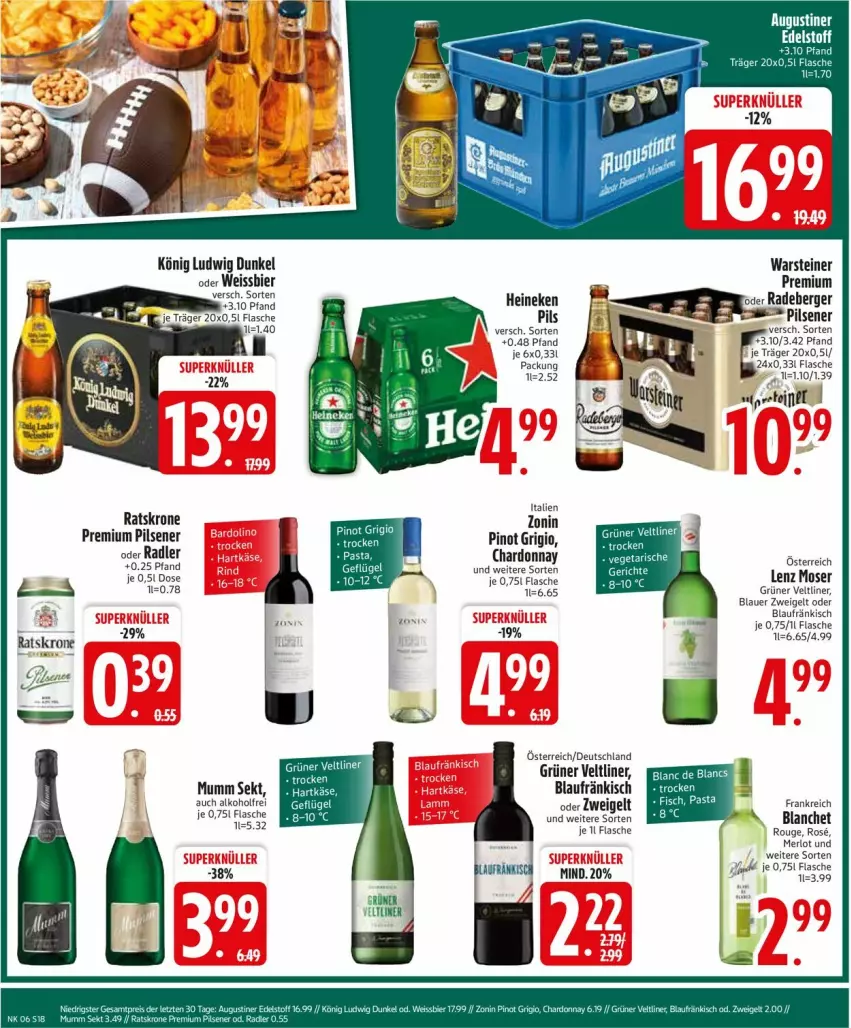 Aktueller Prospekt Edeka - Prospekte - von 03.02 bis 08.02.2025 - strona 20 - produkty: alkohol, auer, Berger, bier, blauer zweigelt, chardonnay, eis, flasche, Geflügel, grüner veltliner, hartkäse, heineken, Käse, krone, Lenz Moser, merl, merlot, moser, mumm, oder radler, pils, pilsener, Pinot, pinot grigio, premium pils, radeberger, radler, rouge, sekt, steiner, warsteiner, weissbier, zonin, Zweigelt