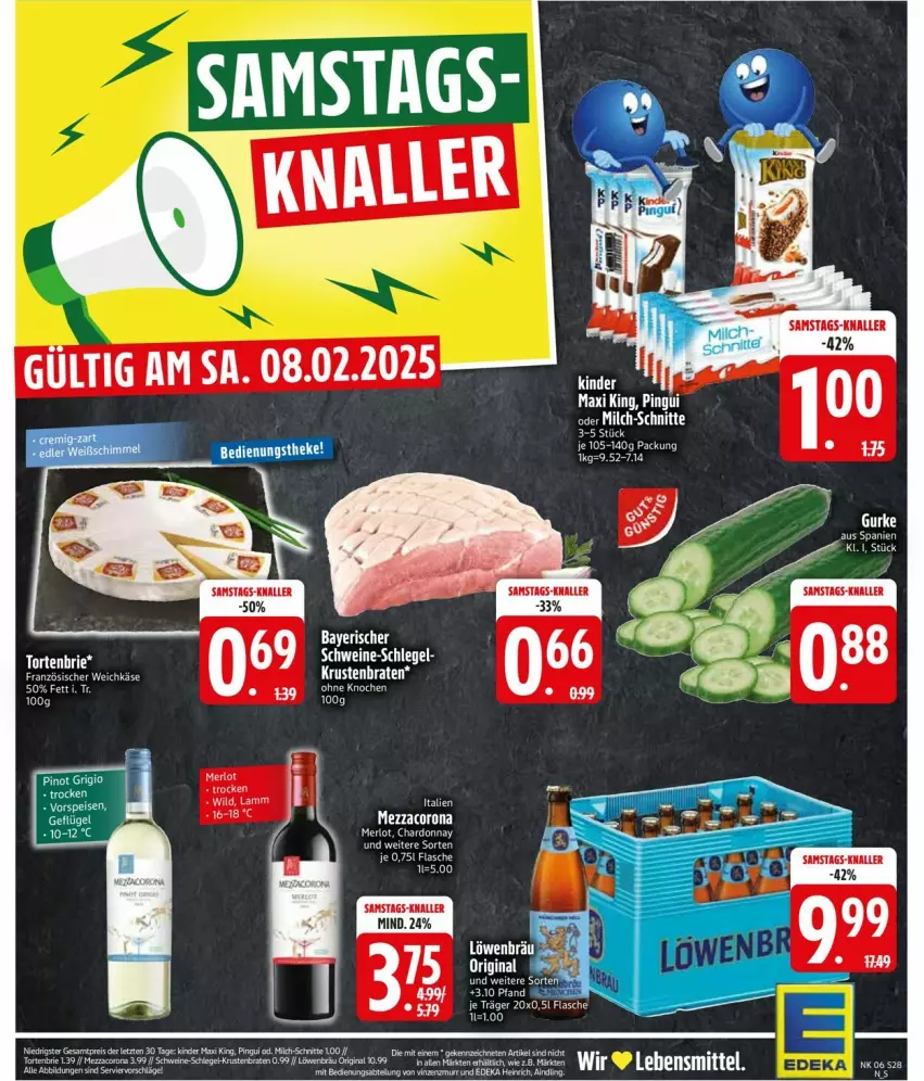 Aktueller Prospekt Edeka - Prospekte - von 03.02 bis 08.02.2025 - strona 30 - produkty: braten, chardonnay, corona, eis, ente, flasche, Geflügel, Kinder, Kinder Maxi, kinder maxi king, krustenbraten, lamm, LG, merl, merlot, mezzacorona, milch, milch-schnitte, pingui, reis, rind, schwein, schweine, Ti, wein, weine, Wild, ZTE