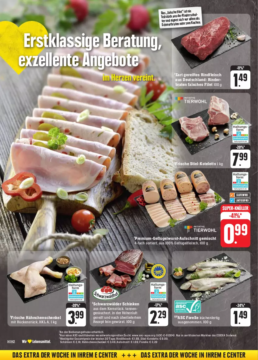 Aktueller Prospekt Edeka - Angebote der Woche - von 25.09 bis 30.09.2023 - strona 31 - produkty: angebot, angebote, aqua, aufschnitt, braten, deka, eis, elle, ente, Falsches Filet, filet, fleisch, forelle, Frische Hähnchen, Geflügel, gewürz, hähnchenschenkel, henkel, kotelett, küche, Küchen, reis, rel, rezept, rind, rinder, rinderbraten, rindfleisch, schenkel, schinken, schmorbraten, schwarzwälder schinken, südwest, super-knüller, Ti, wurst, ZTE