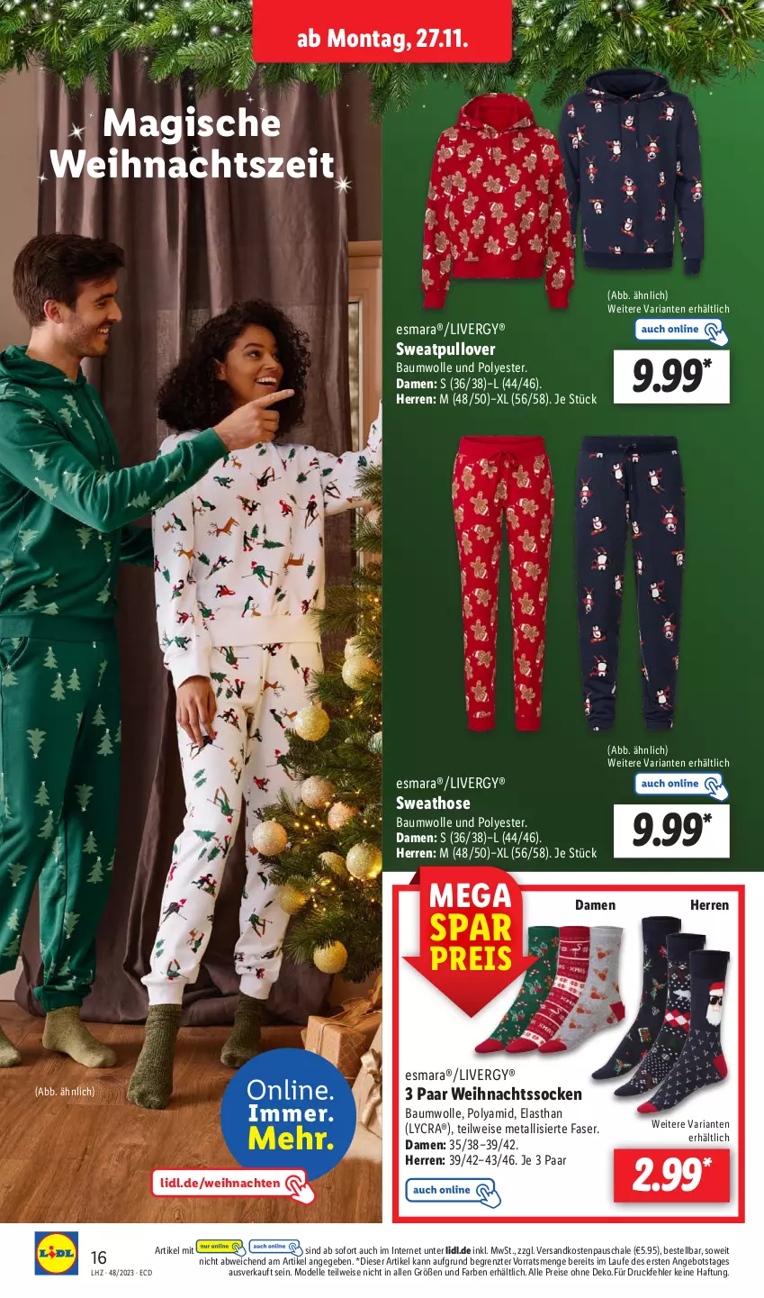 Aktueller Prospekt Lidl - Aktionsprospekt - von 27.11 bis 02.12.2023 - strona 22 - produkty: angebot, Bau, baumwolle, dell, eis, elle, esmara, hose, livergy, Mode, ndk, Pullover, reis, Ria, Schal, Schale, socken, Sweathose, Ti, weihnachten, wolle, ZTE