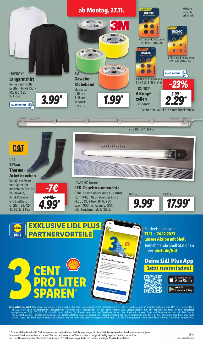 Aktueller Prospekt Lidl - Aktionsprospekt - von 27.11 bis 02.12.2023 - strona 33 - produkty: adblue, angebot, angebote, Arbeitssocken, Bau, baumwolle, Beba, decke, Diesel, eis, elle, erde, gutschein, kraft, Langarmshirt, Leuchte, leuchtmittel, livergy, reine baumwolle, reis, Ria, shirt, socken, Ti, uhr, wasser, weck, wolle, ZTE