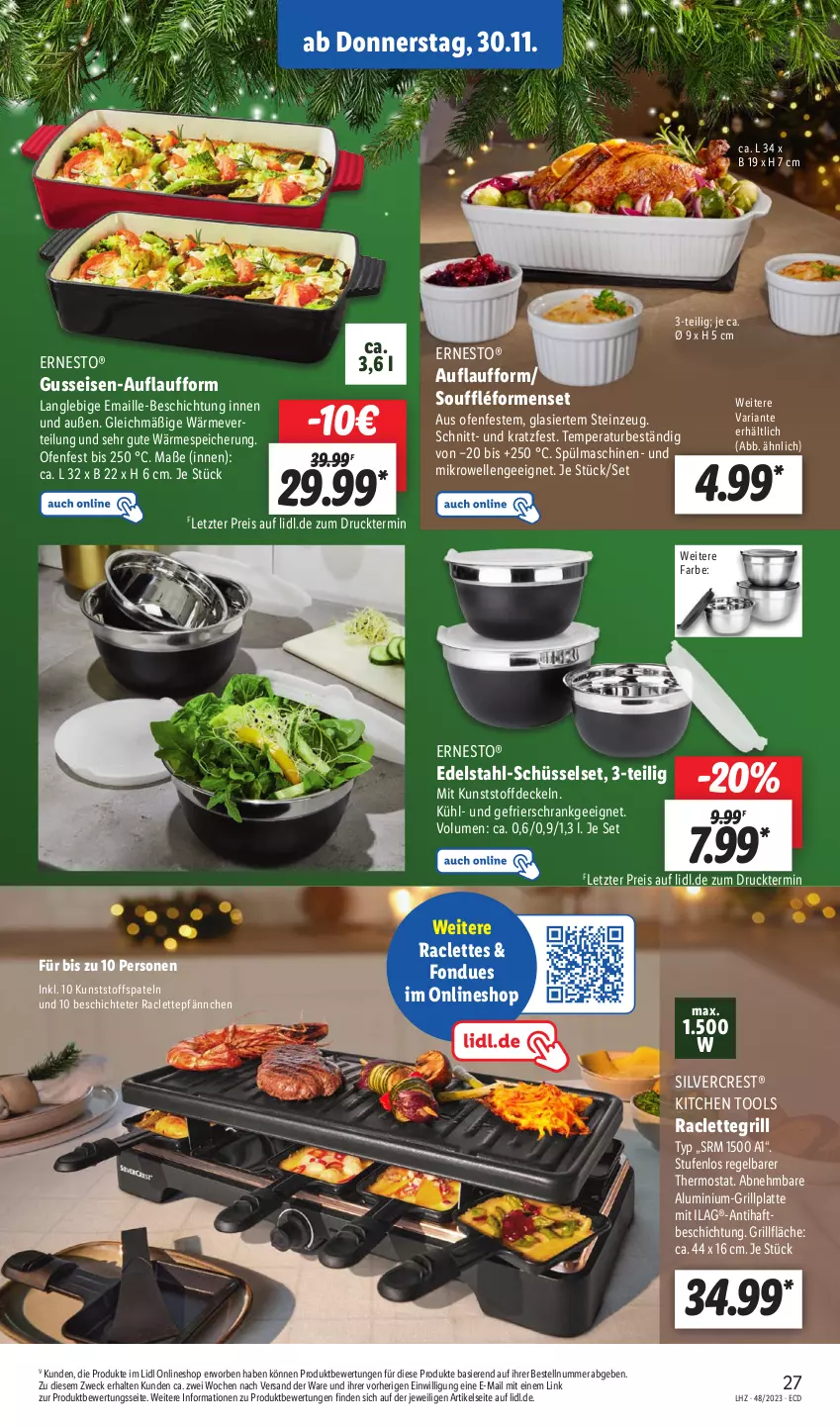 Aktueller Prospekt Lidl - Aktionsprospekt - von 27.11 bis 02.12.2023 - strona 35 - produkty: decke, Deckel, edelstahl, eis, elle, ernesto, Fondue, gefrierschrank, grill, grillfläche, grillplatte, ilag, latte, maille, mikrowelle, Ofen, Raclettegrill, reis, Ria, Schrank, silvercrest, spülmaschinen, thermostat, Ti, weck, ZTE