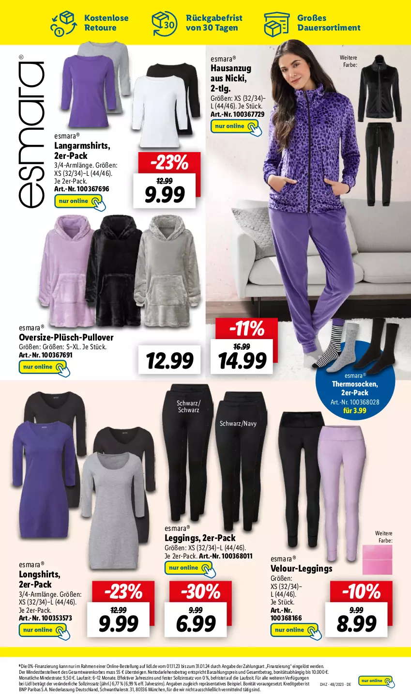 Aktueller Prospekt Lidl - Aktionsprospekt - von 27.11 bis 02.12.2023 - strona 49 - produkty: Anzug, auer, eis, erde, esmara, gin, korb, Langarmshirt, leggings, LG, Plüsch, Pullover, reis, shirt, shirts, socken, Ti