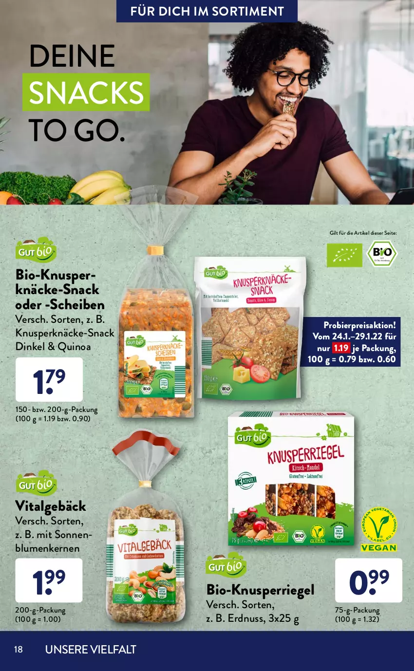 Aktueller Prospekt AldiSud - ALDI Sortiment - von 01.01 bis 31.01.2022 - strona 18 - produkty: ananas, banane, basis müsli, Becher, bier, bio, blume, blumen, cerealien, eis, elle, erdnuss, flakes, flasche, kokos, korn, LG, Löffel, müsli, nuss, obst, quinoa, reis, riegel, schoko, Skyr, smoothie, snack, snack time, snacks, sonnenblume, sonnenblumen, Sonnenblumenkerne, sonnenblumenkernen, Ti, vita