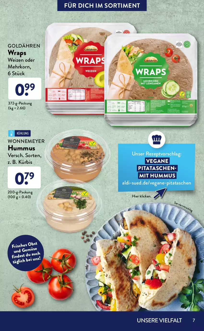 Aktueller Prospekt AldiSud - ALDI Sortiment - von 01.01 bis 31.01.2022 - strona 7 - produkty: aldi, bier, Biere, bio, eis, hummus, korn, Kürbis, mac, natur, reis, rezept, schnitzel, Tasche, taschen, Ti, Tofu, veggie, wrap, wraps