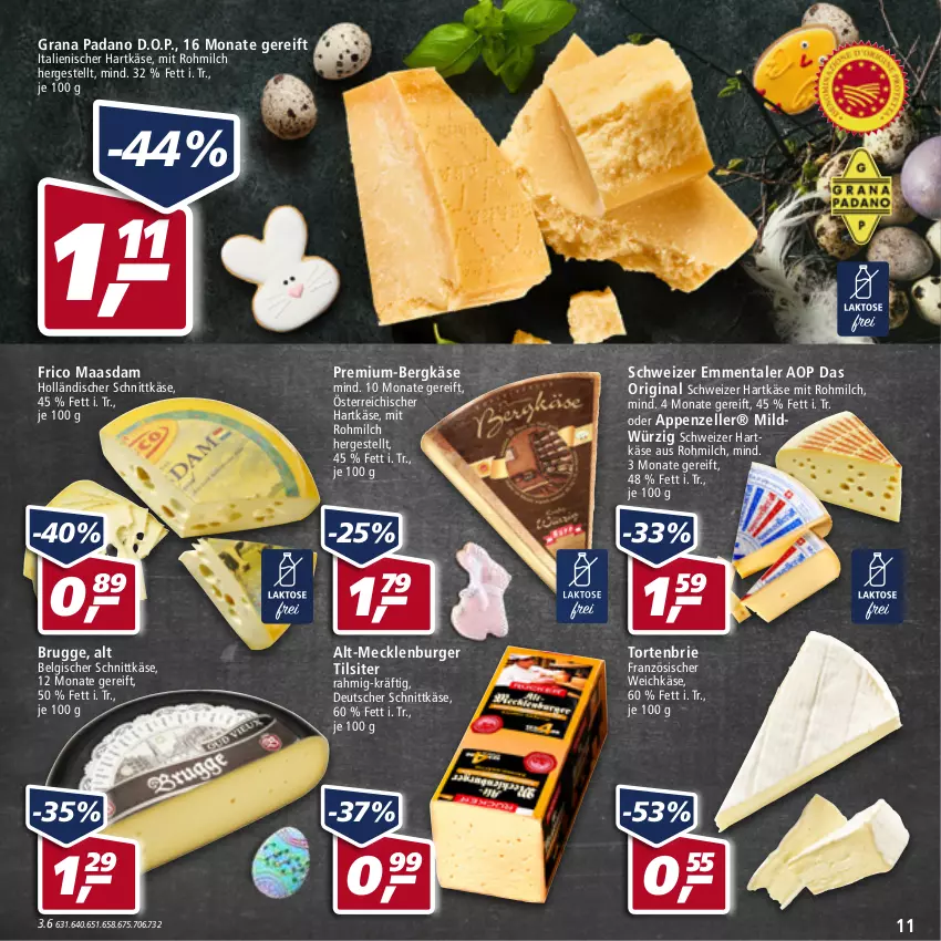 Aktueller Prospekt Real - von 11.04 bis 16.04.2022 - strona 11 - produkty: appenzeller, Bergkäse, brie, burger, deutscher schnittkäse, elle, emmentaler, französischer weichkäse, frico, gin, grana, grana padano, hartkäse, holländischer schnittkäse, italienischer hartkäse, Käse, LG, Maasdam, milch, padano, Rana, schnittkäse, schweizer hartkäse, Ti, Tilsiter, torte, weichkäse