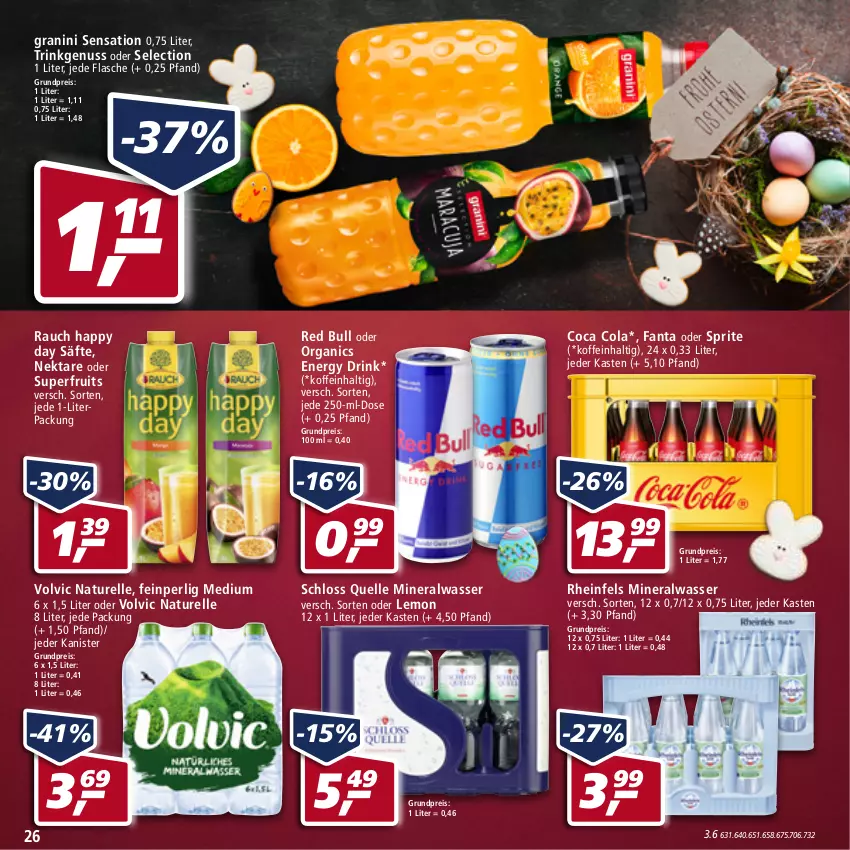 Aktueller Prospekt Real - von 11.04 bis 16.04.2022 - strona 26 - produkty: Alwa, cola, drink, eis, elle, energy drink, fanta, fanta oder, fanta oder sprite, flasche, granini, Happy Day, mineralwasser, natur, Nektar, nuss, oder sprite, Rauch, red bull, reis, rel, säfte, sprite, Ti, volvic, wasser