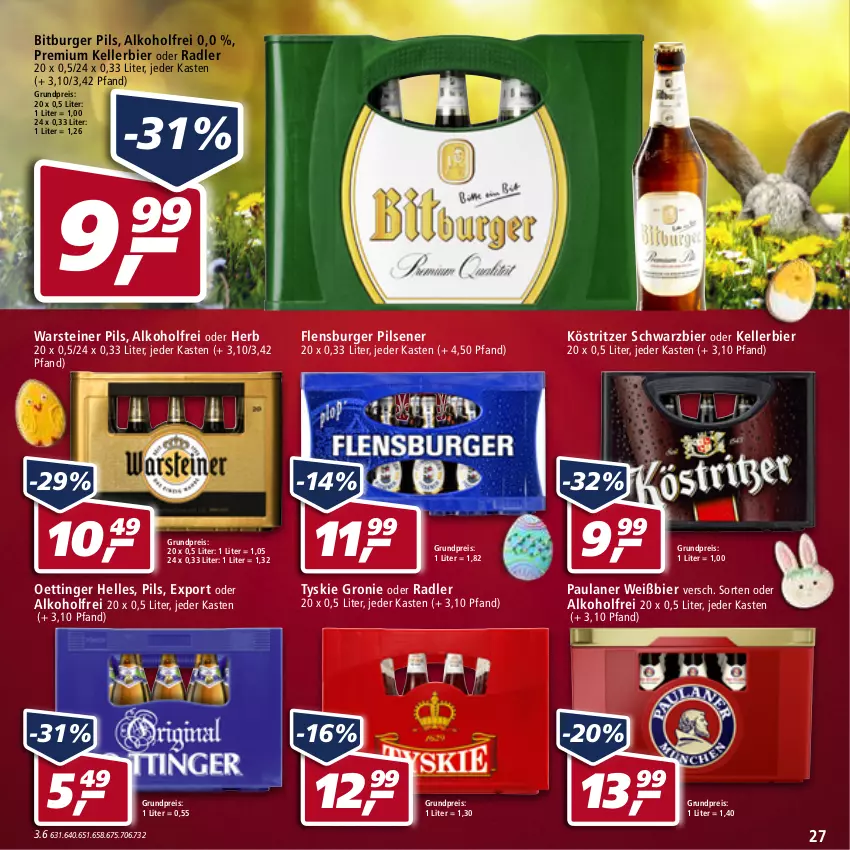 Aktueller Prospekt Real - von 11.04 bis 16.04.2022 - strona 27 - produkty: alkohol, bier, bitburger, bitburger pils, burger, eis, elle, flensburger, kellerbier, köstritzer, oder radler, oettinger, Paula, paulaner, pils, pilsener, radler, reis, steiner, Ti, tyskie, warsteiner