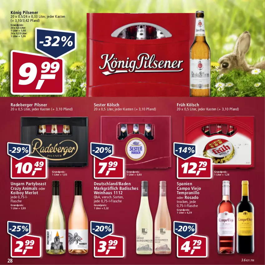 Aktueller Prospekt Real - von 11.04 bis 16.04.2022 - strona 28 - produkty: Bad, Berger, campo viejo, eis, flasche, Früh Kölsch, könig pilsener, merl, merlot, pils, pilsener, pilsner, radeberger, radeberger pilsner, reis, tempranillo, wein