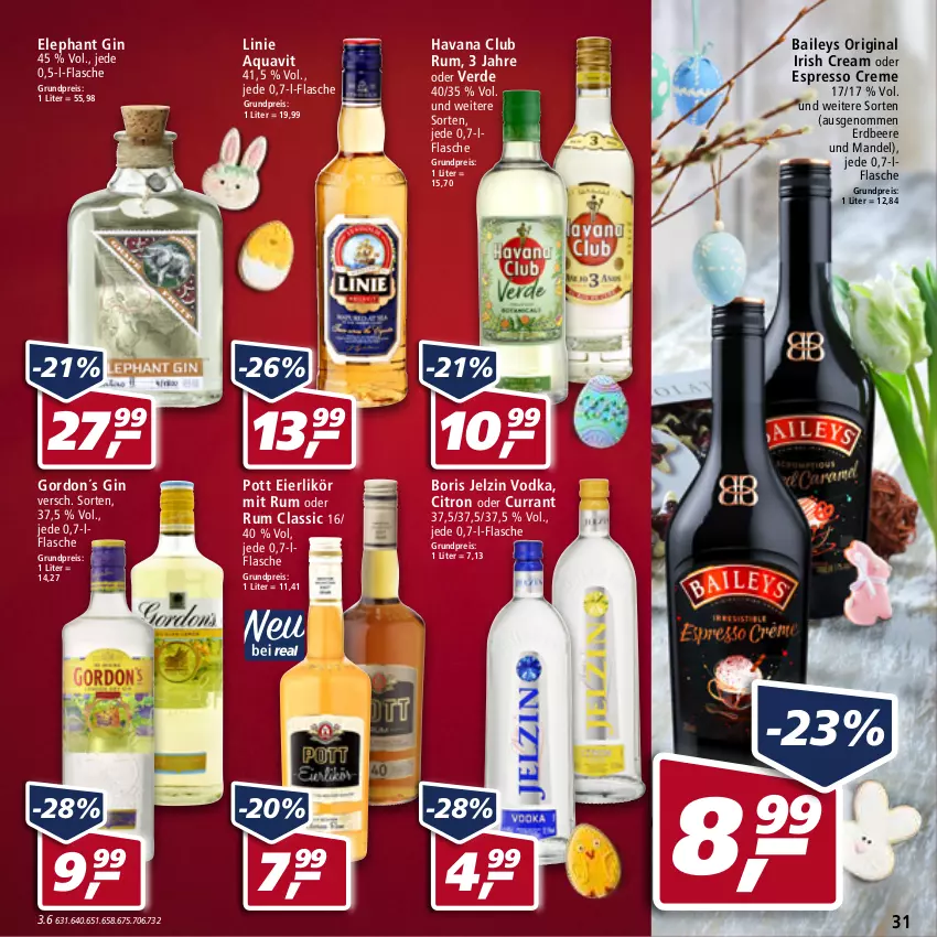 Aktueller Prospekt Real - von 11.04 bis 16.04.2022 - strona 31 - produkty: aqua, aquavit, baileys, beere, Boris Jelzin, creme, Currant, eier, eierlikör, eis, erdbeere, erde, espresso, flasche, gin, gordon, Havana Club, irish cream, jelzin, likör, mandel, oder espresso, reis, rum, vodka