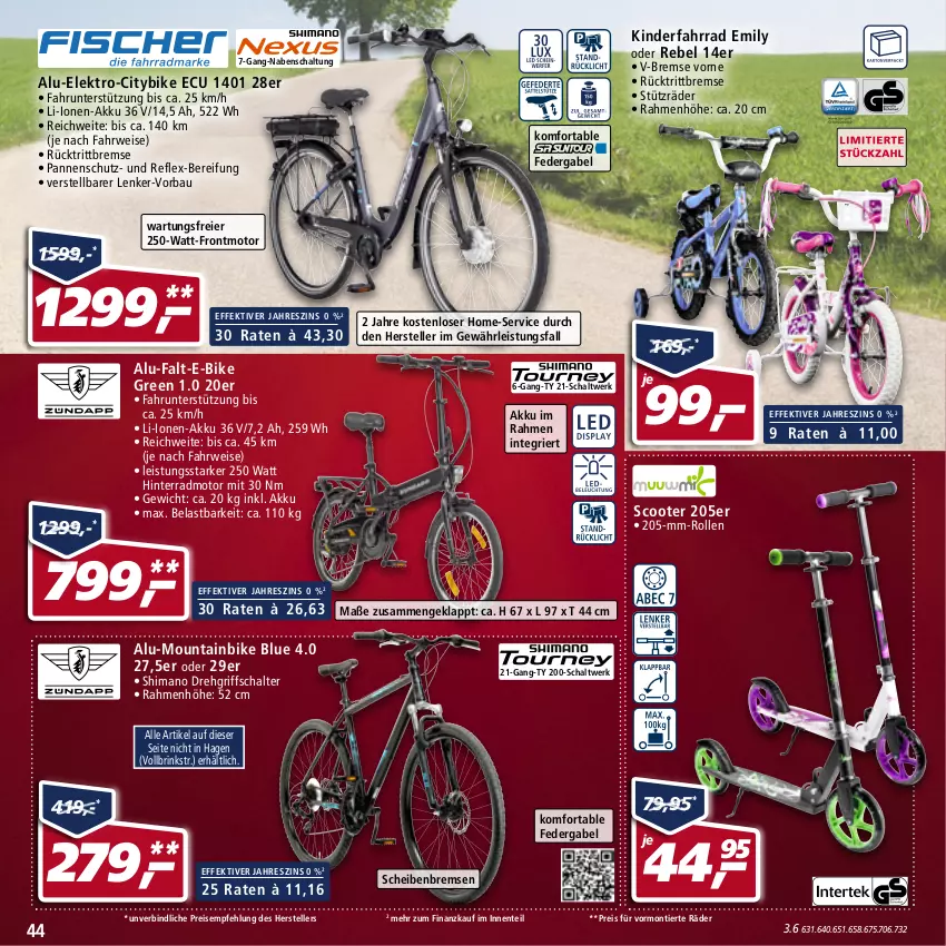 Aktueller Prospekt Real - von 11.04 bis 16.04.2022 - strona 44 - produkty: akku, Bau, drehgriffschalter, E-Bike, eier, eis, Elektro, elle, ente, Fahrrad, gabel, Kinder, Kinderfahrrad, Mountainbike, preis für vormontierte räder, reis, rücktrittbremse, rwe, Schal, scooter, shimano, shimano drehgriffschalter, teller, Ti