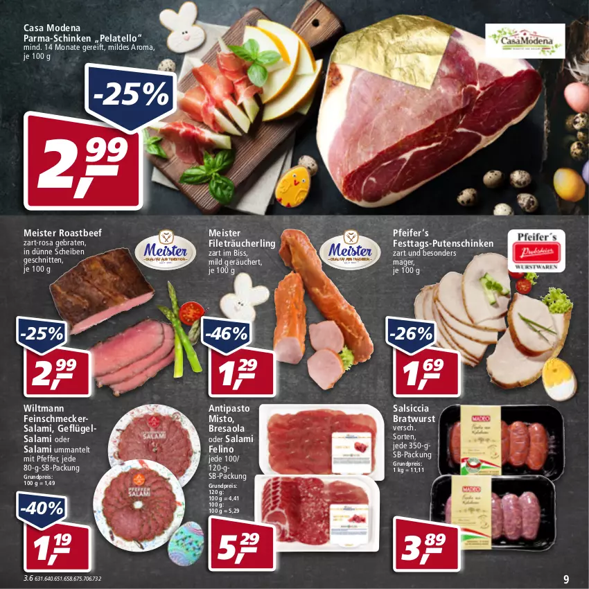 Aktueller Prospekt Real - von 11.04 bis 16.04.2022 - strona 9 - produkty: beef, braten, bratwurst, Bresaola, Casa Modena, eis, feinschmecker, filet, Fileträucherling, Geflügel, Mantel, Meister, Mode, pfeffer, pute, Putenschinken, Räucherling, reis, resa, roastbeef, salami, salsiccia, schinken, schnitten, Ti, wiltmann, wurst