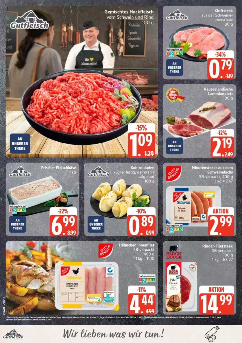 Aktueller Prospekt Edeka - Prospekte - von 02.02 bis 07.02.2026 - strona 12 - produkty: eis, fleisch, fleischkäse, hackfleisch, Käse, Kluftsteak, Kohlrouladen, kotelett, lachs, lamm, lammkotelett, reis, rind, rouladen, Schal, Schale, schwein, schwein und rind, schweine, Schweinelachs, steak, Ti, vom schwein und rind, wein, weine, ZTE