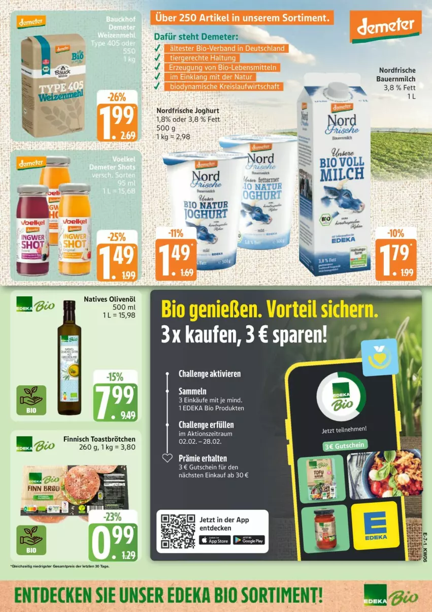 Aktueller Prospekt Edeka - Prospekte - von 02.02 bis 07.02.2026 - strona 7 - produkty: auer, Bau, Bauer, bio, brötchen, decke, deka, edeka bio, eis, gutschein, joghur, joghurt, milch, natives olivenöl, olive, oliven, olivenöl, reis, tee, Ti, toast, ZTE