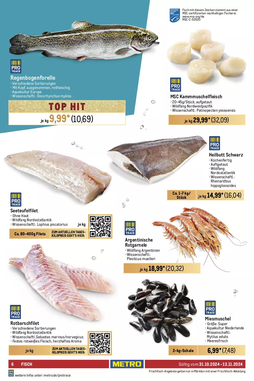 Aktueller Prospekt Metro - Food-NonFood - von 31.10 bis 13.11.2024 - strona 6 - produkty: Abtei, angebot, angebote, aqua, auer, Becher, beutel, eis, elle, feinkost, filet, filets, fisch, fische, Fischer, Fischfeinkost, fleisch, forelle, frischfisch, früchte, garnelen, hipp, küche, Küchen, meeresfrüchte, Metro, Nordsee, Pangasius, reis, rel, Rotbarsch, rotbarschfilet, salat, Schal, Schale, Schere, Ti, Wild