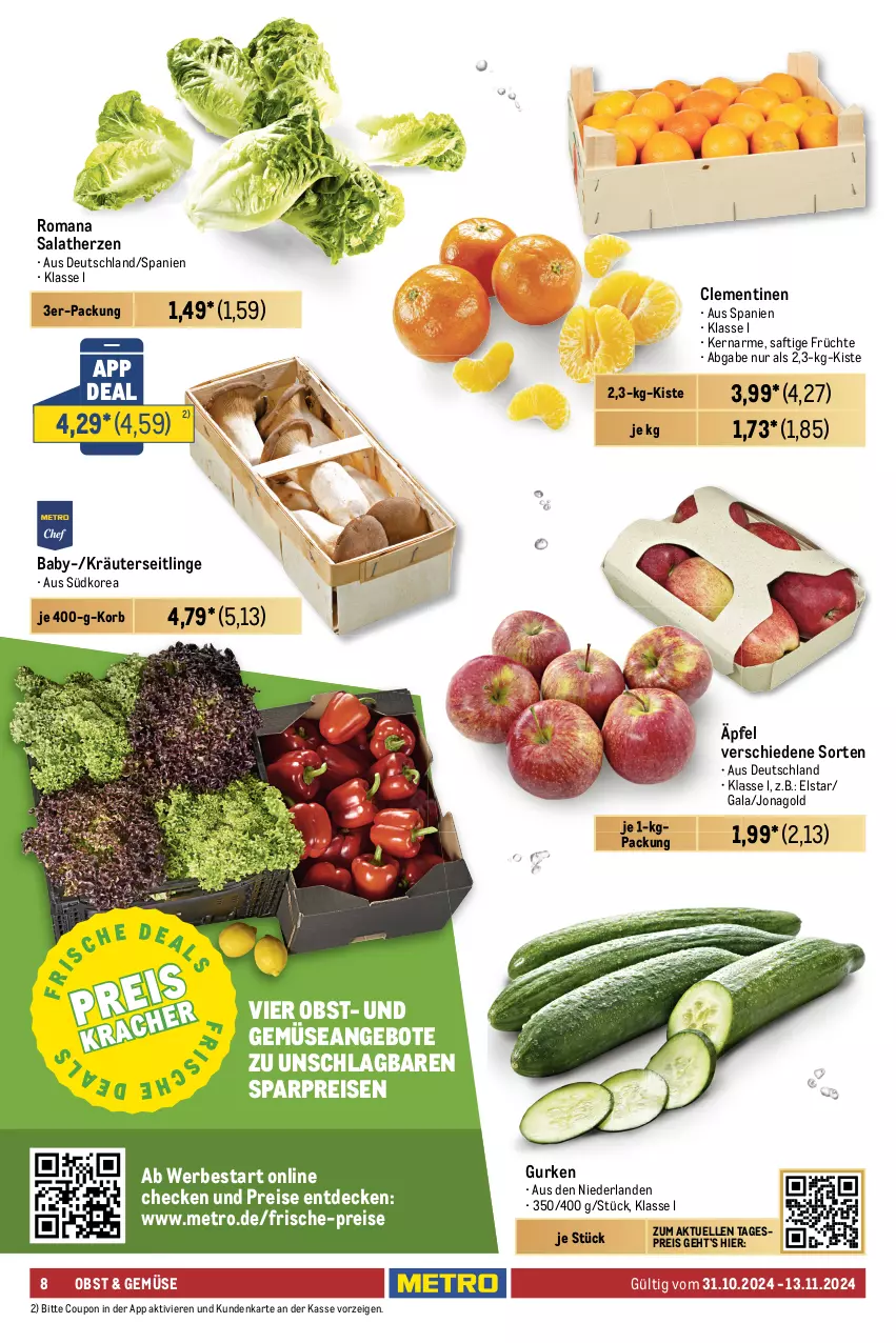 Aktueller Prospekt Metro - Food-NonFood - von 31.10 bis 13.11.2024 - strona 8 - produkty: angebot, angebote, beere, beeren, berliner, beutel, clementinen, coupon, decke, eis, elle, erdbeere, erdbeeren, frucht, früchte, früchten, gurke, gurken, korb, kräuter, Kräuterseitlinge, kuchen, kuchenmeister, Meister, Metro, nuss, obst, reis, ring, saft, salat, salatherzen, Stollen, String, Tartufo, Ti, tiefkühlkost, und gemüse