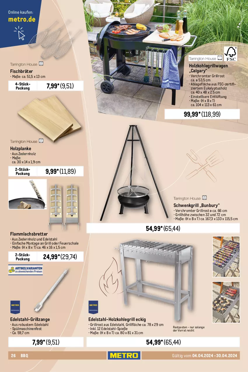 Aktueller Prospekt Metro - Outdoor & Grill - von 04.04 bis 30.04.2024 - strona 26 - produkty: anzündkamin, briketts, bürste, bürsten, chips, decke, Deckel, edelstahl, eis, elle, erde, feuerschale, fisch, grill, grillfläche, grillrost, grillzange, Holz, holzkohle, holzkohlegrill, Kamin, Kohlegrill, Kugel, kugelgrill, lachs, lack, lamm, LG, Metro, ndk, pfanne, pfannen, reiniger, Reinigung, reis, ring, Schal, Schale, spülmaschinen, tarrington house, teller, Ti, tisch, topf, weber, würfel