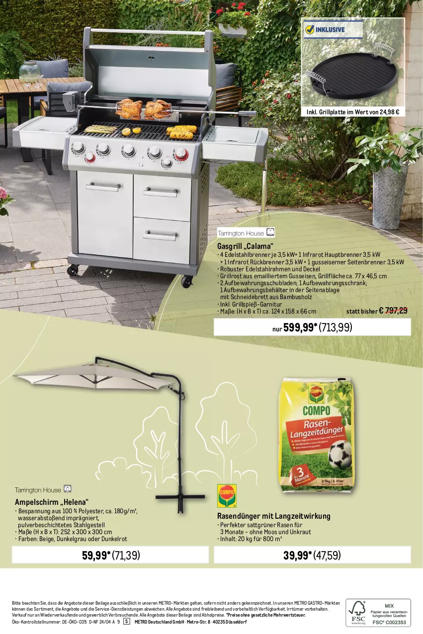 Aktueller Prospekt Metro - Outdoor & Grill - von 04.04 bis 30.04.2024 - strona 32 - produkty: abholpreise, ampelschirm, angebot, angebote, bambus, Behälter, decke, Deckel, dünger, edelstahl, eis, garnitur, gasgrill, grill, grillfläche, grillplatte, grillrost, Holz, ilag, Kraut, latte, LG, Metro, metro gastro, rasen, rasendünger, Rauch, reis, rwe, schneidebrett, Schrank, schubladen, Ti, wasser