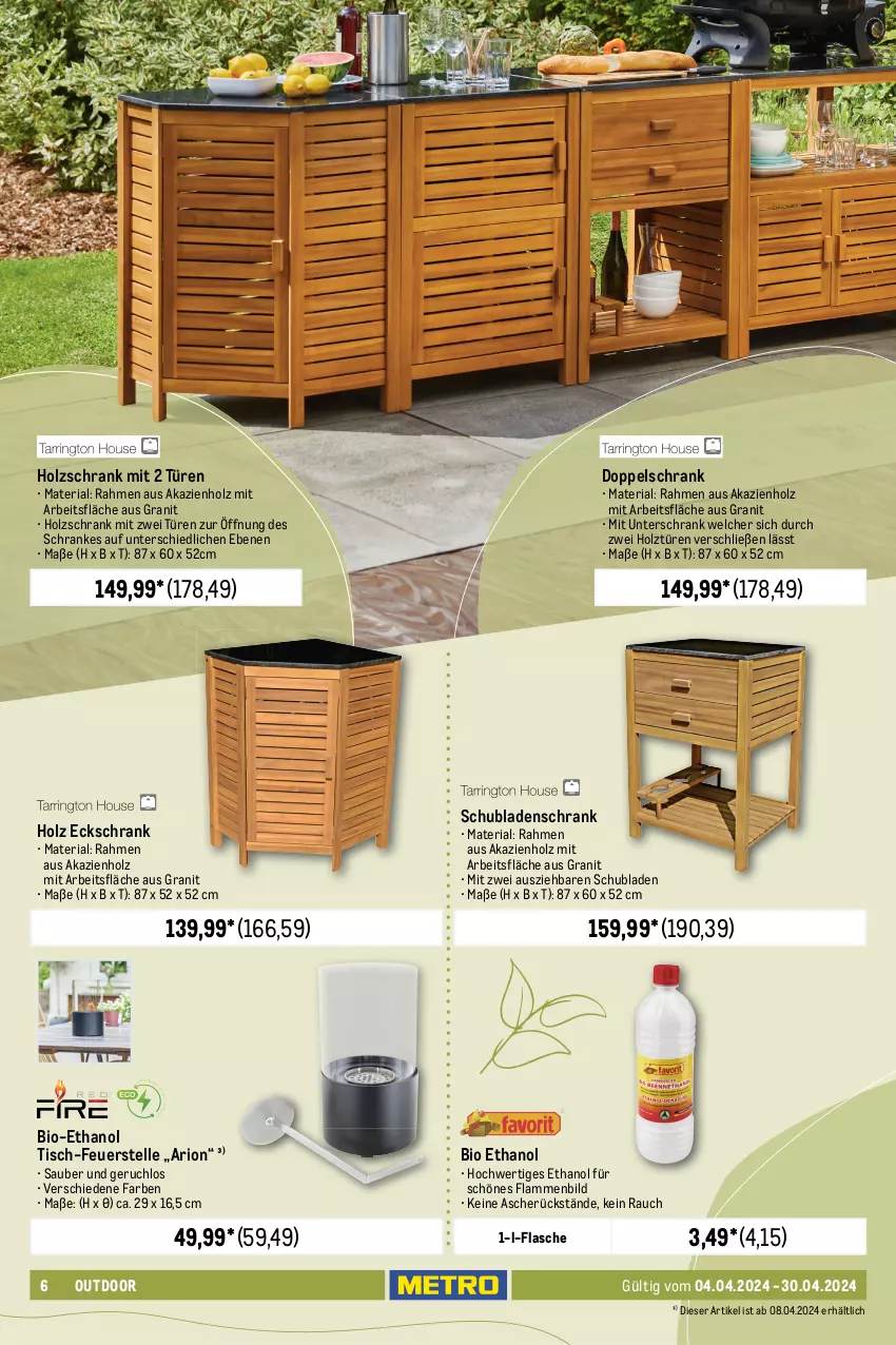 Aktueller Prospekt Metro - Outdoor & Grill - von 04.04 bis 30.04.2024 - strona 6 - produkty: aluminiumgestell, auer, bio, eckschrank, eis, elle, flasche, hängesessel, Holz, kissen, kopfkissen, lamm, Leuchte, Liege, Metro, Rauch, rel, Ria, Schrank, schubladen, sessel, sonnenliege, sonnenschirm, Ti, tisch, unterschrank, wasser