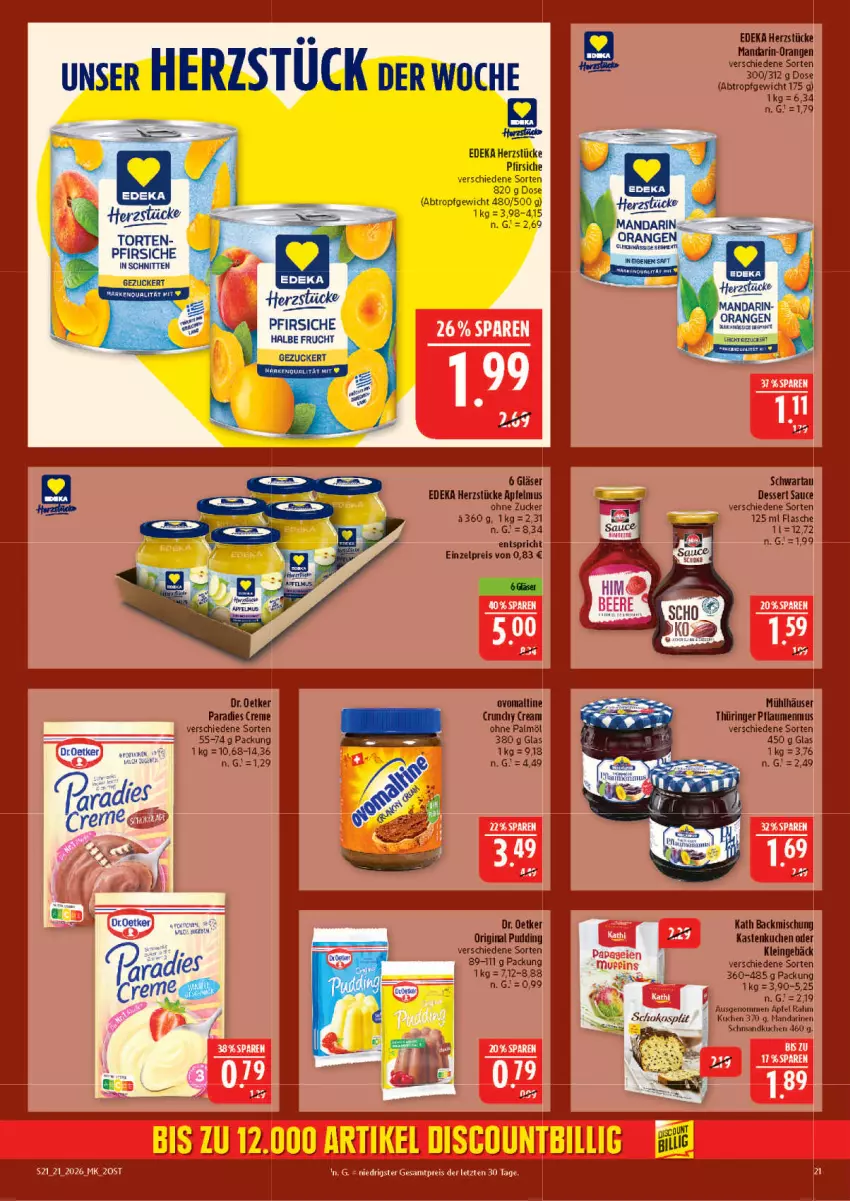 Aktueller Prospekt Marktkauf - Prospekt - von 17.05 bis 23.05.2026 - strona 21 - produkty: apfel, apfelmus, bett, creme, deka, dessert, Dr. Oetker, droetker, eis, flasche, frucht, gin, Gläser, mandarin-orangen, orange, orangen, Paradies Creme, pfirsich, pfirsiche, reis, sauce, schnitten, Schwartau, Ti, zucker